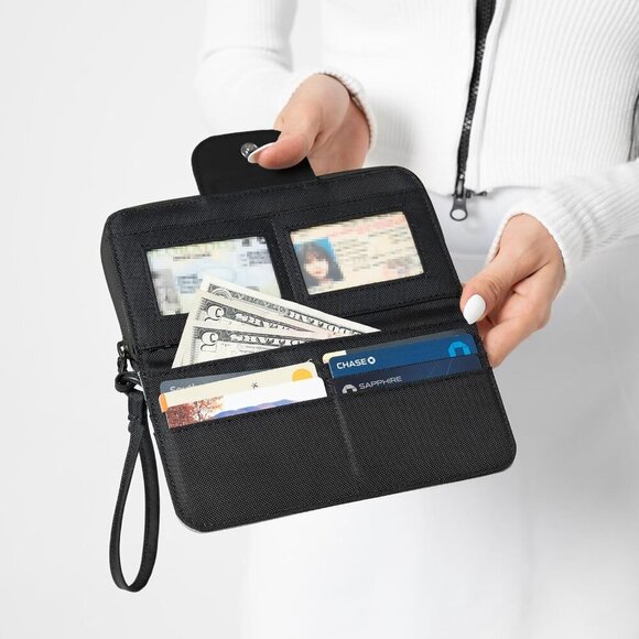 Nylon Wallet Wristlet Purse Organizer for Women RFID Protected Large Capacity - Picture 7 of 9